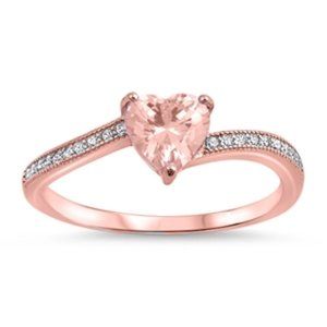 Rose Gold Plated Silver CZ Ring - Heart